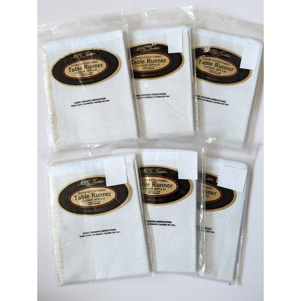 MCG Textiles Cross Stitch Table Runner Gold/White 13x38 Fringe 14ct (Lot of 6)